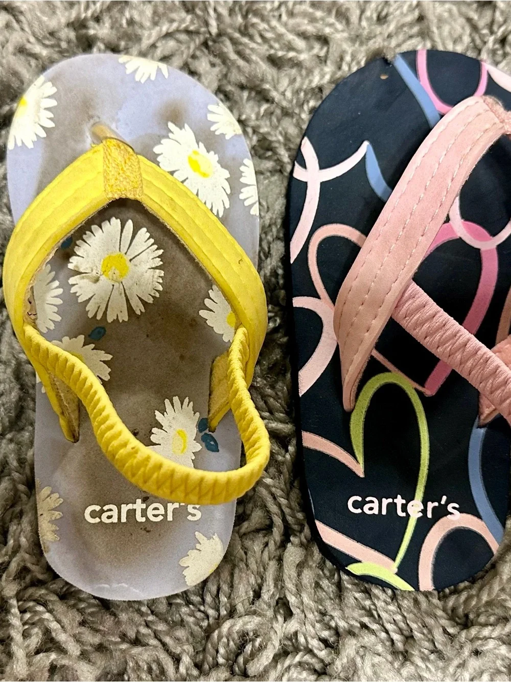 Carter's Yellow Daisy & Pink/Black Pattern Toddler Flip Flops